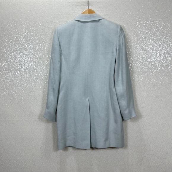 Linda Allard Ellen Tracy 100% Linen Long Blazer Coat Petite 4 Light Blue - Picture 6 of 8